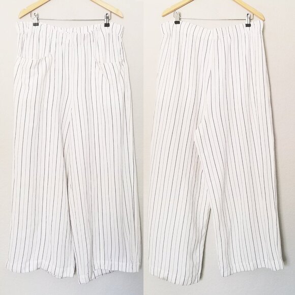 Madewell Linen-Blend Pull-On High-Rise Wide-Leg Pants White Navy Stripe XXL $88 - Picture 16 of 16
